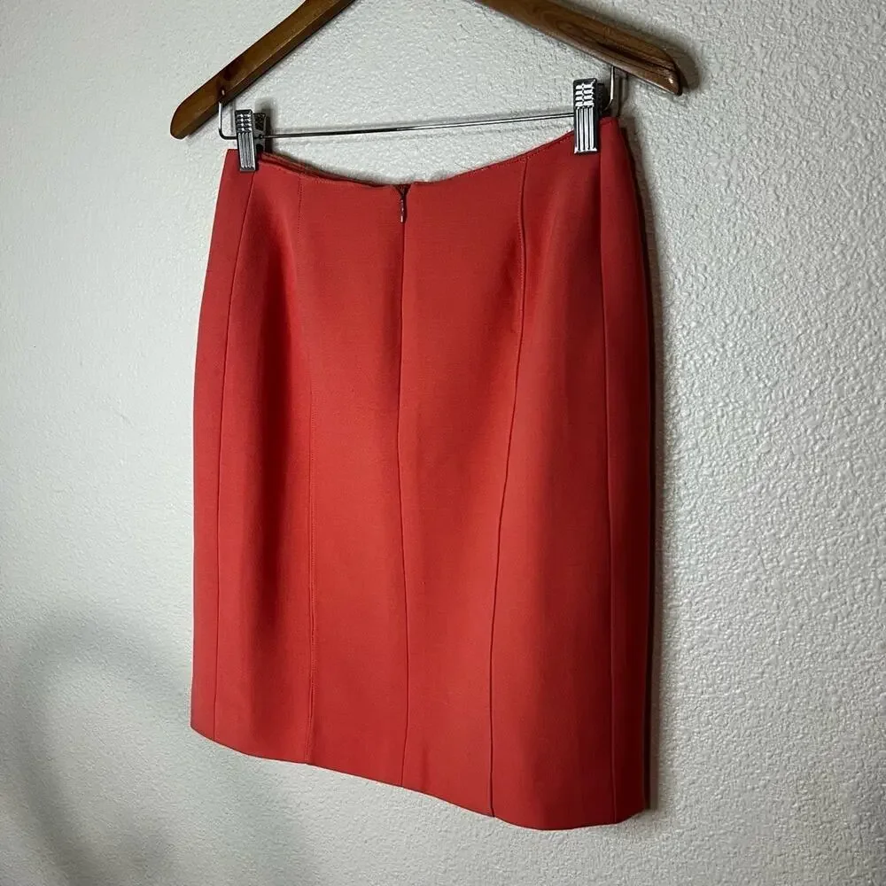 Oscar de la Renta Orange Pencil Wool Skirt 8 Work Business Elegant Classic